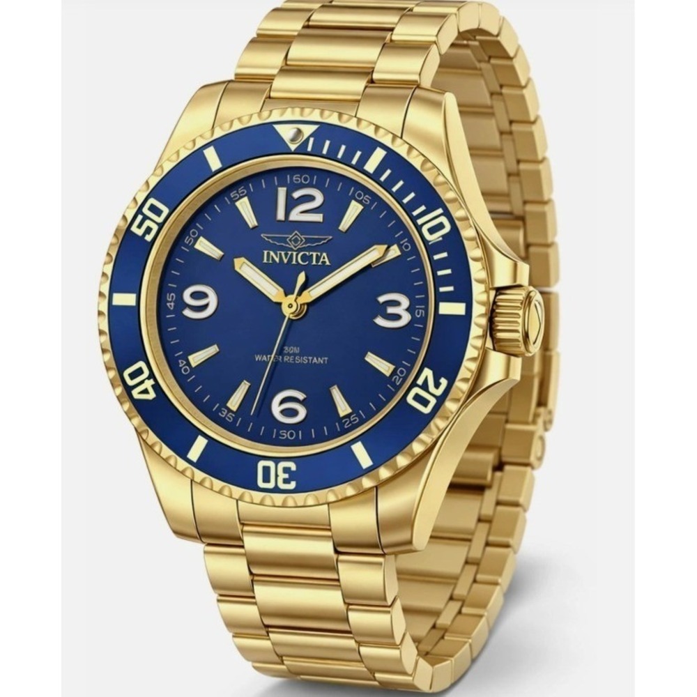 Invicta Specialty 45mm Gold Tone Blue Dial Men Quartz Watch 29375 Diver Style